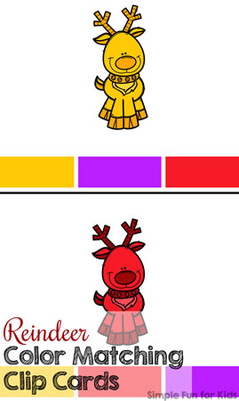 Reindeer Color Matching Clip Cards
