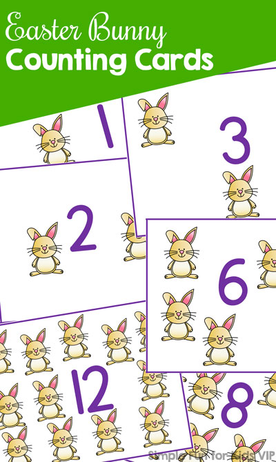Practice counting and 1:1 correspondence with these cute printable Easter Bunny Counting Cards! My toddler loves them, but they’re also great for preschoolers and kindergarteners – anyone who’s just learning to count.