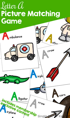 Literacy printables for kids: Find out more about letter A with this cute printable Letter A Matching Game for toddlers and preschoolers!