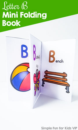 Learn about the letter b with this cute, colorful, printable Letter B Mini Folding Book! (Includes a black and white version, too.) This tiny book is made from one sheet of paper with minimal cutting and perfect for little hands of toddlers and preschoolers.