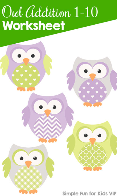 Kindergarten Math: Owl Addition 1-10 – free printable!