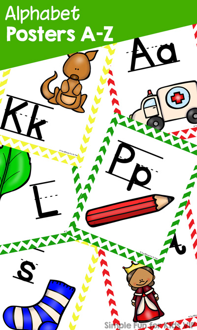 Alphabet Posters A-Z: Upper case, lower case, and mixed case versions! Perfect to hang on the wall in your toddler, preschool or kindergarten classroom. Or print several to a page and use the alphabet cards in a literacy center.
