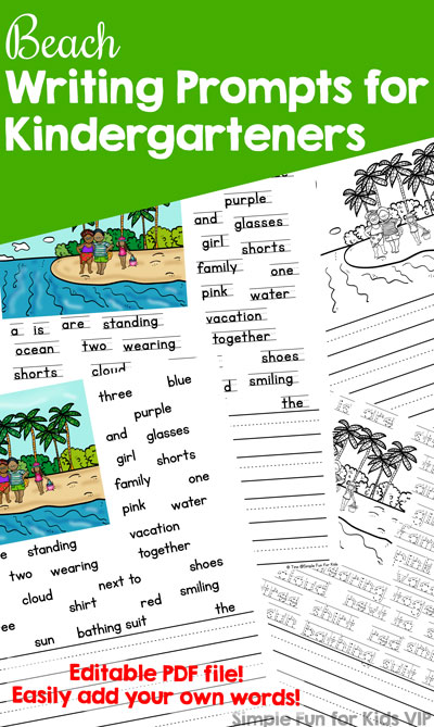 Get ready for summer and/or stop the summer slide with these cute, printable Beach Writing Prompts for Kindergarteners! Four versions in both color and black and white plus fully editable versions where you can easily enter your own words!