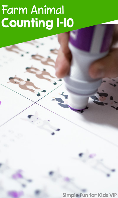 Math Printables for Kids: Learn to count up to 10 with these cute Farm Animal Counting 1-10 cards! The ability to write numbers isn’t required. Great for preschoolers and toddlers who are starting to learn to count!