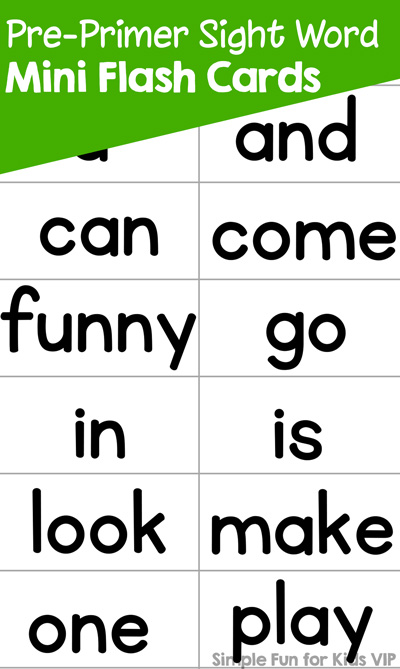 Simple pre-primer sight word mini flash cards, nothing fancy – because sometimes, you just want to print out the basic words and be done.
