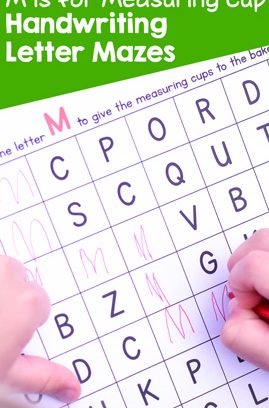 M is for Measuring Cup Handwriting Letter Mazes