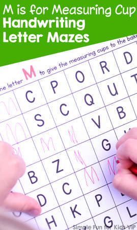 M is for Measuring Cup Handwriting Letter Mazes