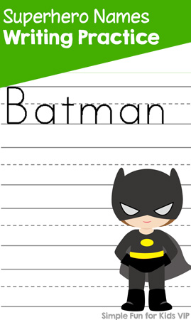 Superhero Names Writing Practice