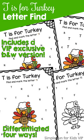 T is for Turkey Letter Find
