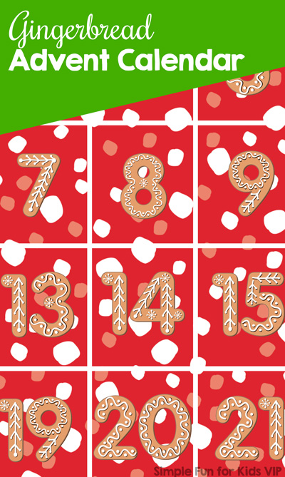 It’s Day 1 of the 24 Days of Christmas Printables for Toddlers! Get started with this cute no-prep Gingerbread Advent Calendar and introduce your toddler to basic number recognition with a seasonal theme.
