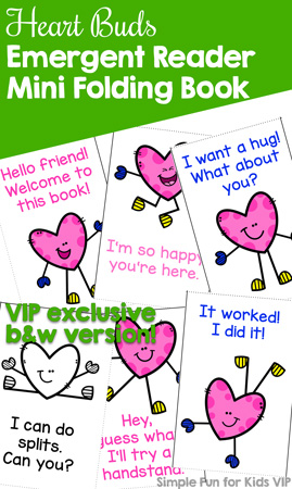 Practice reading with kindergarteners using this cute printable Heart Buds Emergent Reader Mini Folding Book! Easy to assemble and a great size for little hands.