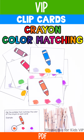 Help your toddler or preschooler learn his or her colors with these cute printable Crayon Color Matching Clip Cards! Great for color recognition and fine motor skills.