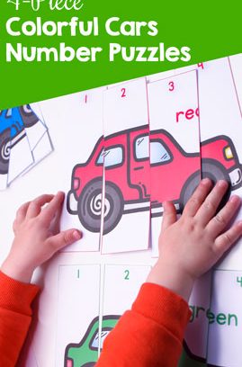 4-Piece Colorful Cars Number Puzzles