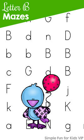 Free alphabet printables for kids: Super cute letter B maze!