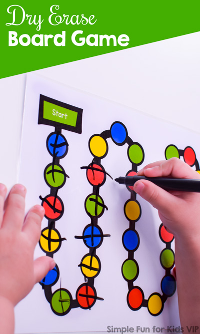 Practice counting and/or colors with this simple printable dry erase board game for preschool and kindergarten. Usable without a dry erase marker, but only half as much fun ;)