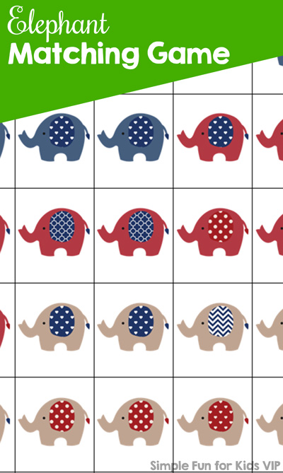 Free Printables for Kids: Super cute elephant matching game!
