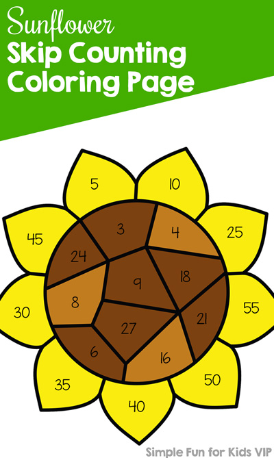 Practice multiples of 3, 4, and 5 with this fun Sunflower Skip Counting Coloring Page! Day 6 of the 7 Days of Sunflower Printables for Kids.