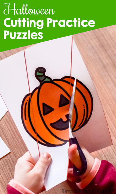 Preschoolers and kindergarteners can practice cutting AND use the pieces constructively! Great for different skill levels, as there are three different levels of difficulty for each of these Halloween Cutting Practice Puzzles.