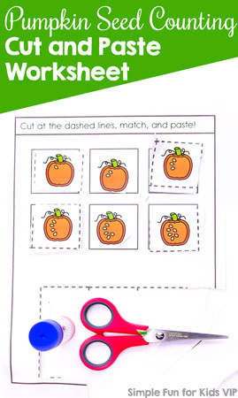 Pumpkin Seed Counting Cut and Paste Worksheet