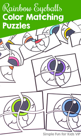 Practice colors and fine motor skills with a Halloween theme and these cute Rainbow Eyeballs Color Matching Puzzles! Perfect for toddlers and preschoolers.