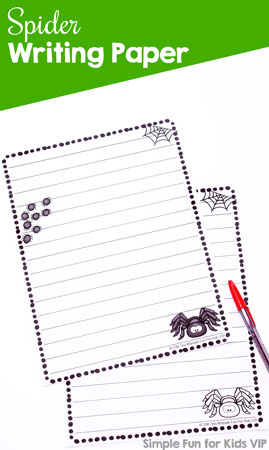 For Halloween, as part of a science unit, or for any day: Spider Writing Paper for all your writing needs or as a writing prompt about spiders. Great for any age from preschool through elementary.