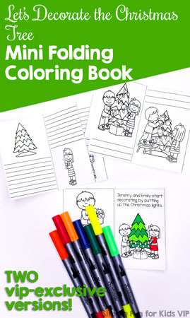 Read and color this cute Let's Decorate the Christmas Tree Mini Folding Coloring Book! Perfect for toddlers, preschoolers, and kindergarteners. The VIP file includes two exclusive writing prompt versions for elementary students.