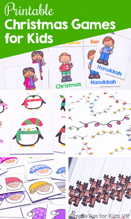 Looking for printable Christmas games for your kids? I've got 20+ for you to choose from! For anyone from toddlers to preschoolers, kindergarteners, and elementary students. Includes puzzles, matching games, board games, I spy games, bingo, and more.