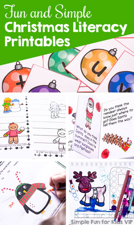 Use the excitement about Christmas to learn, review, and have fun with these fun and simple Christmas Literacy Printables for Kids! They include writing prompts, matching games, mini folding books, clip cards, labeling worksheets, dot marker pages, and more!