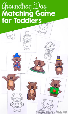 Matching games are my 2-year-old's favorite! Most recently, he's had fun with this simple cute Groundhog Day Matching Game for Toddlers! Match groundhogs in different poses and practice visual discrimination, visual scanning, and 1:1 correspondence. Or extend the activity with the shadow matching version!
