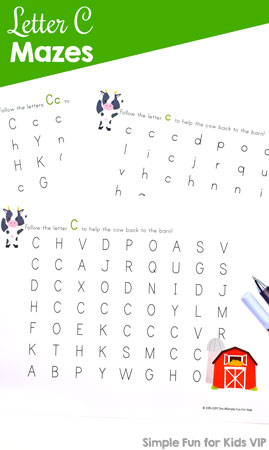 Super cute, free letter c maze printable!