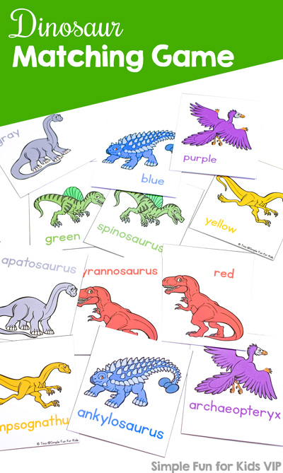 Does your toddler love matching and sorting? Play this fun and simple printable Dinosaur Matching Game for Toddlers that's perfect for learning colors, dinosaur names, 1:1 correspondence, visual discrimination, and more!