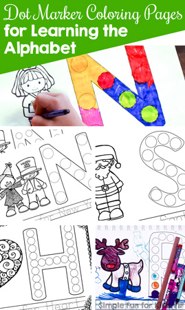 Are your kids learning their letters? Try these simple printable Dot Marker Coloring Pages for Learning the Alphabet with your toddlers, preschoolers, and kindergarteners! A simple and fun way to learn more about each letter.
