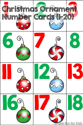 Christmas Ornament Number Cards 1-20