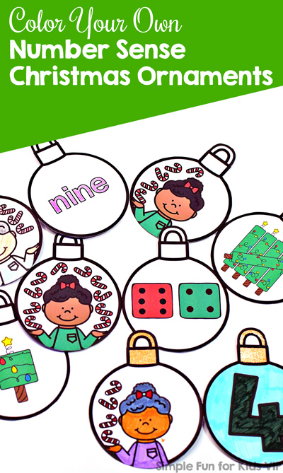 Coloring your own Candy Cane Number Sense Christmas Ornaments is a fun and easy math craftivity to review different types of representing numbers 0-10 with preschoolers, kindergarteners, and first graders.