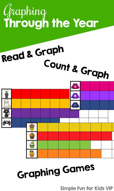 Have fun learning how to make graphs and tally charts with seasonal themes for the whole school year: fall, Halloween, Thanksgiving, winter, Christmas, Valentines Day, spring, and Easter! Includes eight themes and three types of activities at different levels: Graphing games, count & graph no-prep worksheets, and read & graph no-prep worksheets.