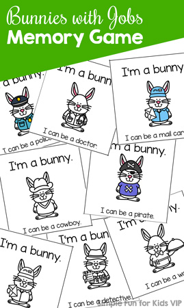 Match community helper bunnies with this fun Bunnies with Jobs Memory Game with your preschooler or kindergartener.