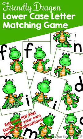 Friendly Dragon Lower Case Letter Matching Game