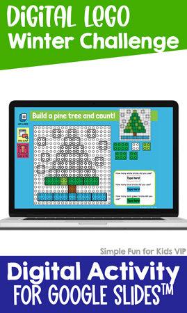 Ten fun winter-themed digital LEGO challenges for Google Slides and Google Classroom. Students can practice skills such as copying & pasting, dragging & dropping, typing in text boxes, and counting in a super-engaging way.