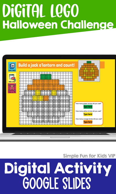 Ten fun EDITABLE Halloween-themed digital LEGO challenges for Google Slides and Google Classroom. Students can practice skills such as copying & pasting, dragging & dropping, typing in text boxes, and counting in a super-engaging way.