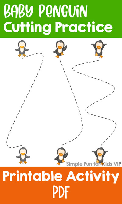 Free Printables for Kids: Work on those fine motor skills with this cute Baby Penguin Cutting Practice printable! Perfect for preschoolers and kindergartners.