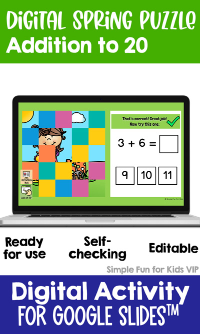 This 25-piece Addition to 20 Digital Spring Puzzle is perfect for first graders working on their addition facts. It's self-checking and editable for maximum ease of use!