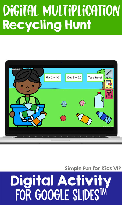 Fun multiplication practice for 3rd and 4th graders with an Earth Day theme: Digital Multiplication Recycling Hunt for Google Slides!