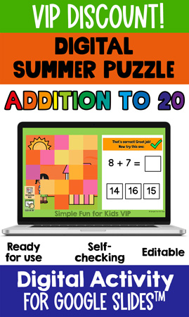 Addition to 20 Digital Summer Puzzle