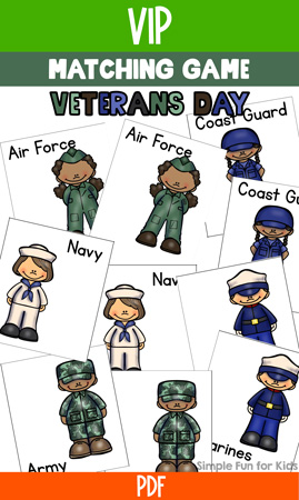 Veterans Day Matching Game for Toddlers
