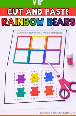 Rainbow Bear Color Match Cut and Paste Worksheet