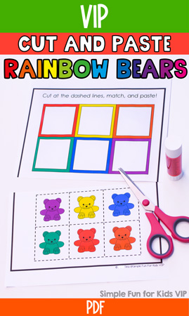Rainbow Bear Color Match Cut and Paste Worksheet