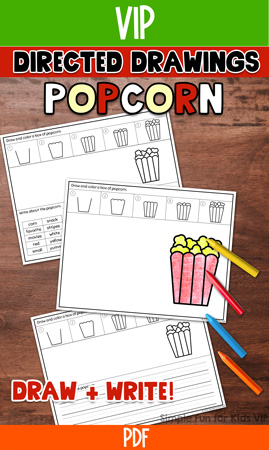 Popcorn Directed Drawing Worksheets