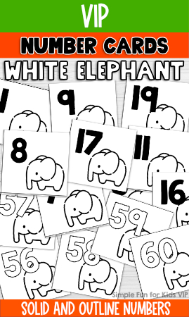 White Elephant Number Cards Printable
