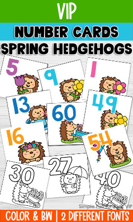 Spring Hedgehogs Number Cards