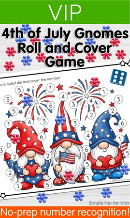 4th of July Gnomes Roll and Cover Game Printable